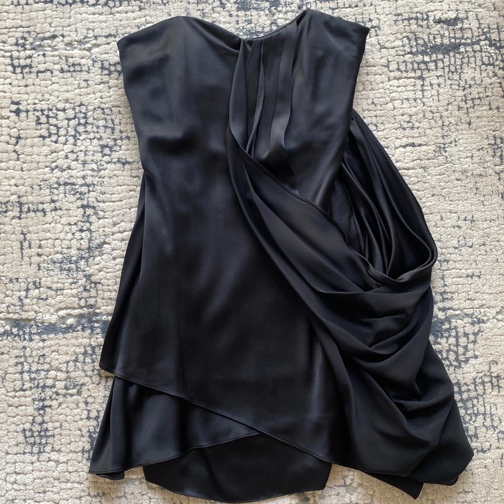 Adam for Adam Lippes black strapless silk dress size 8 with draping detail